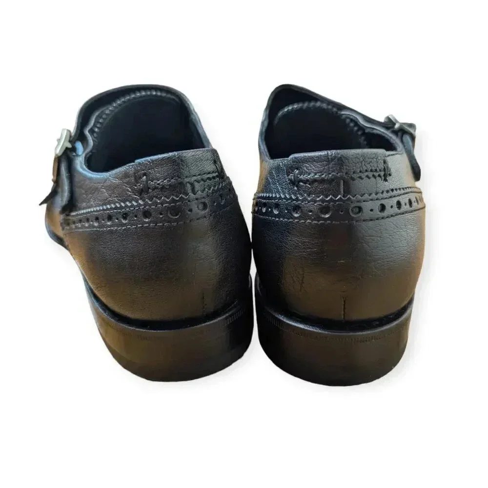 Aquatalia Men's Black Dress Shoes Leather Double Monk Strap Loafer Weatherproof